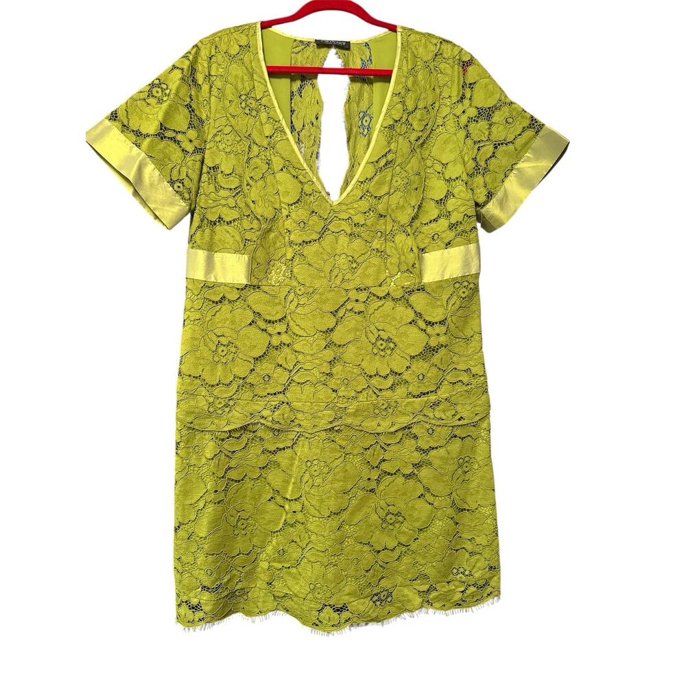 TWINSET SIMONA BARBIERI GREEN LACE AND SILK WITH SILK BOW DRESS SZ 48495